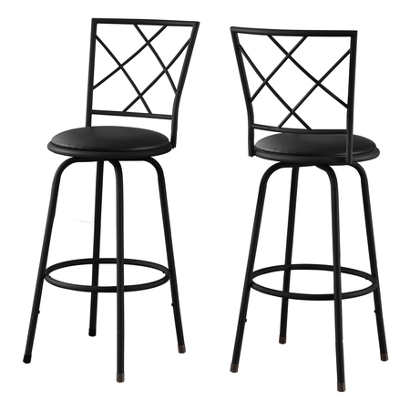 MONARCH SPECIALTIES Bar Stool, Set Of 2, Swivel, Bar Height, Metal, Pu Leather Look, Black, Contemporary, Modern I 2375